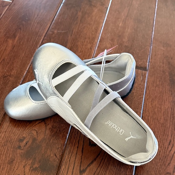 Puma Metallic Silver Flats with Straps - Picture 2 of 5
